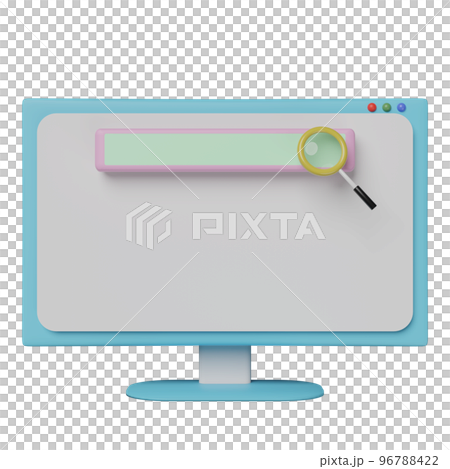 computer monitor with blank search bar, magnifying glass isolated. minimal web search engine or web browsing concept, 3d illustration or 3d render computer monitor with blank search bar, magnifying glass isolated. minimal web search engine or web browsing concept, 3d illustration or 3d render 96788422