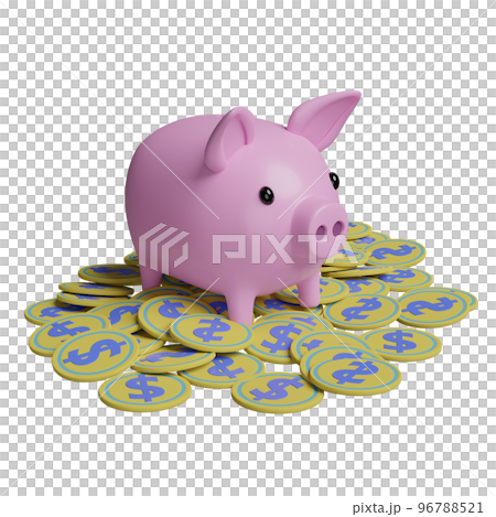 piggy bank with gold coins money pile isolated. 3d illustration or 3d render piggy bank with gold coins money pile isolated. 3d illustration or 3d render 96788521