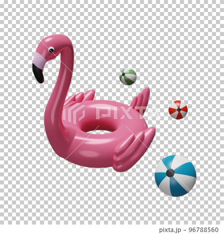Inflatable flamingo with beach ball isolated. summer travel concept, 3d illustration, 3d render 96788560