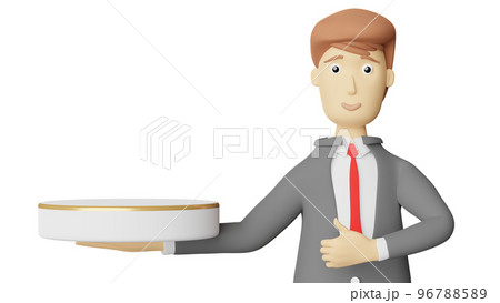 cartoon character businessman hand hold podium empty isolated. 3d illustration or 3d render 96788589