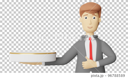 cartoon character businessman hand hold podium empty isolated. 3d illustration or 3d render 96788589
