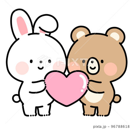 ハートを持つうさぎとくまのイラスト素材 [96788618] - PIXTA