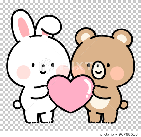 うさぎハート ハートを持つうさぎとくまのイラスト素材 [96788618] - PIXTA