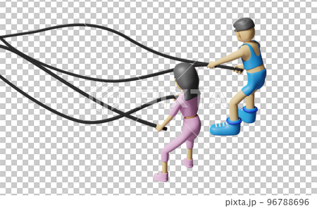 cartoon character fitness people with battle ropes exercise in gym. exercise for health Concept, 3d illustration or 3d render 96788696