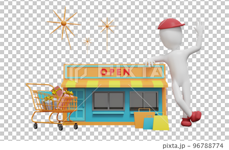Stick man and store front with gift box and shopping, franchise business concept, 3d illustration or 3d render 96788774