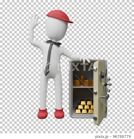 Stick man with open safe box full of coins stack and gold bar, Ingot isolated. business banking concept, 3d illustration or 3d render Stick man with open safe box full of coins stack and gold bar, Ingot isolated. business banking concept, 3d illustration or 3d render 96788779