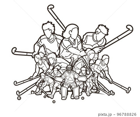 Group of Field Hockey Sport Team Male and Female Players Mix Action Cartoon Graphic Vector Group of Field Hockey Sport Team Male and Female Players Mix Action Cartoon Graphic Vector 96788826
