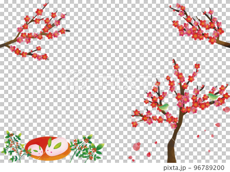 水彩風 雪うさぎと南天と梅の花とうぐいすフレーム2 水彩風 雪うさぎと南天と梅の花とうぐいすフレーム2 96789200