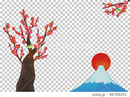 水彩風　梅の花とうぐいす　初日の出フレーム 96789201