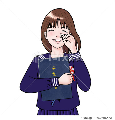 卒業式で泣き笑いの女子学生 96790278