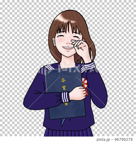卒業式で泣き笑いの女子学生 96790278