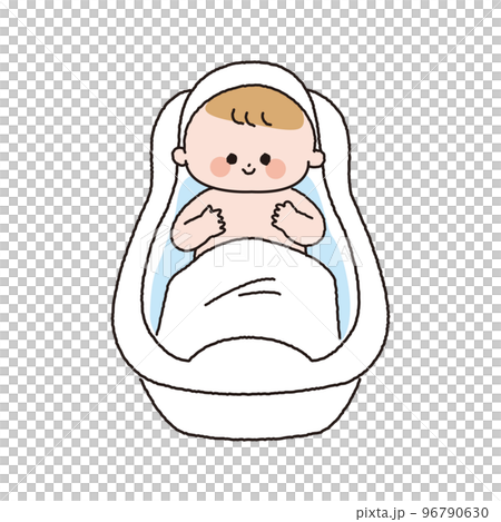 正面から見た沐浴している赤ちゃんのカラー線画 96790630