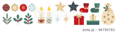 クリスマスギフト・クリスマスデコレーション・クリスマスツリー・オーナメントのモチーフのイラスト クリスマスギフト・クリスマスデコレーション・クリスマスツリー・オーナメントのモチーフのイラスト 96790762