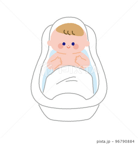 正面から見た沐浴している赤ちゃんの線なしイラスト 96790884