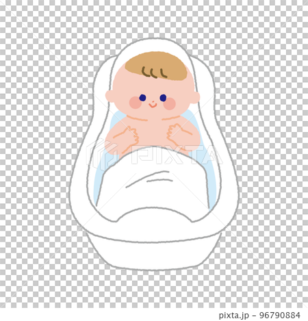 正面から見た沐浴している赤ちゃんの線なしイラスト 96790884