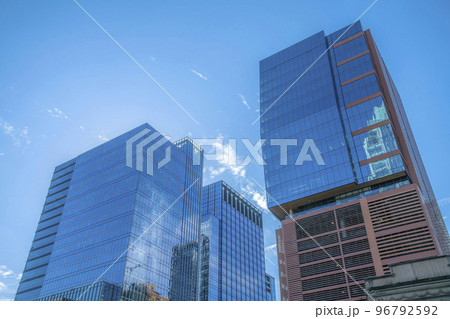 Facade of offices or apartments in downtown Austin Texas against blue sky 96792592