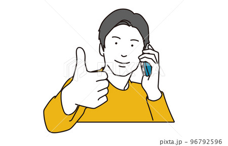 電話をしながらグッドサインをするアジア人男性 電話をしながらグッドサインをするアジア人男性 96792596