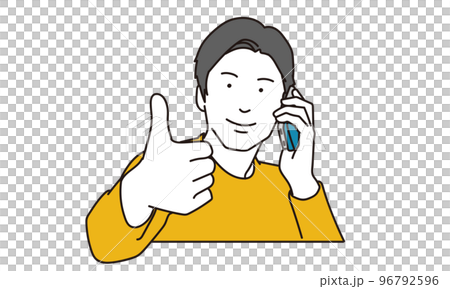 電話をしながらグッドサインをするアジア人男性 電話をしながらグッドサインをするアジア人男性 96792596