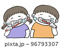 歯みがきを並んで楽しむ幼児の男女 96793307