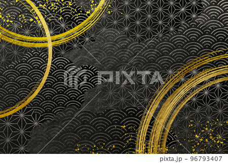 筆・波紋・黒・金・高級感・雲・和紙・背景 96793407