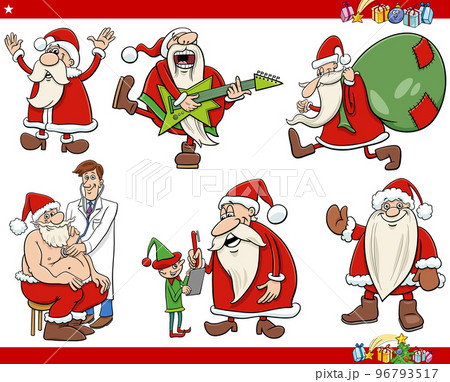 cartoon Santa Claus characters set on Christmas time 96793517