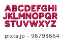 Alphabet. 3D Render of viva magenta colored inflatable foil balloon letters. Party decoration element. Black Friday, shopping. Pink sign isolated on white background. Graphic element for web design 96793664