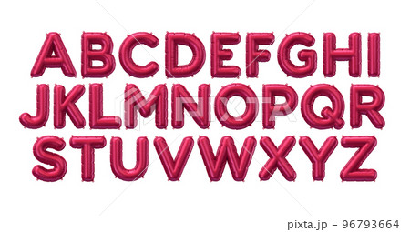 Alphabet. 3D Render of viva magenta colored inflatable foil balloon letters. Party decoration element. Black Friday, shopping. Pink sign isolated on white background. Graphic element for web design 96793664