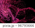 3D Render of many small magenta ultraviolet particles flying on black festive background. Color 2023. Trendy backdrop for your design. Three-dimensional illustration. Innovation and technology concept 96793666