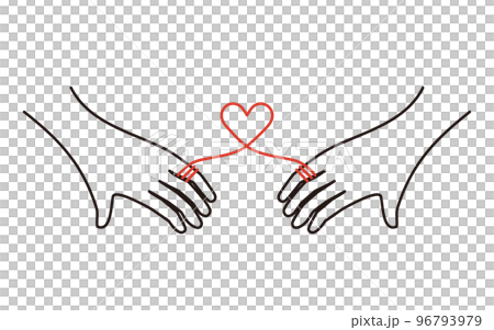 A red string connected to the little finger of a couple (lovers) 96793979