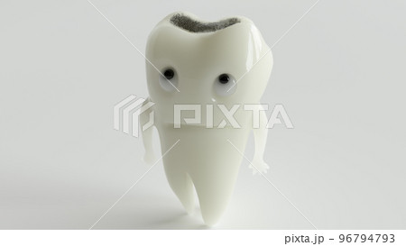 An unhappy cartoon tooth looks at his caries disease - 3D Rendering 96794793