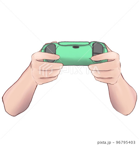 ゲームパッドを持つ手　緑 96795403