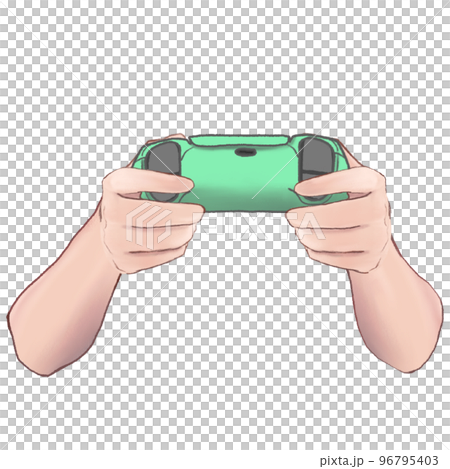 ゲームパッドを持つ手　緑 96795403