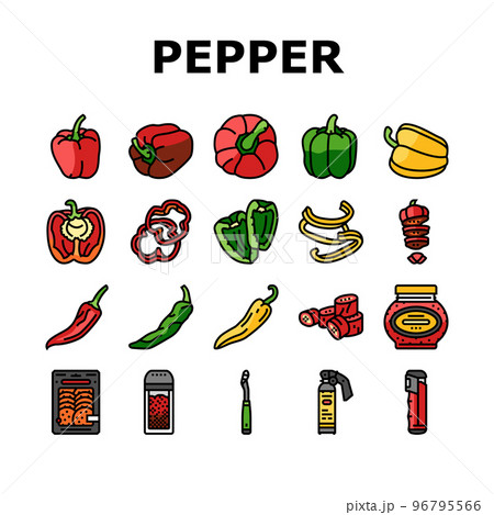 pepper ingredient food organic icons set vector pepper ingredient food organic icons set vector 96795566