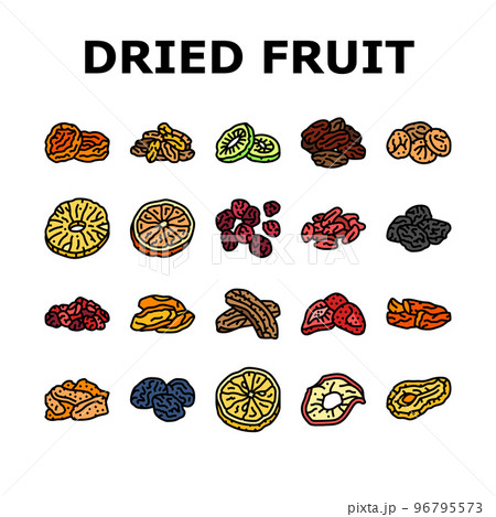 dried fruit healthy snack icons set vector 96795573