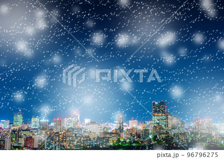 【冬素材】仙台市夜景雪景色イメージ【宮城県】 【冬素材】仙台市夜景雪景色イメージ【宮城県】 96796275