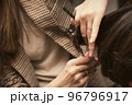 Womens fashion and style. Hair care, beauty industry concept. Hairdresser doing haircut closeup of 96796917