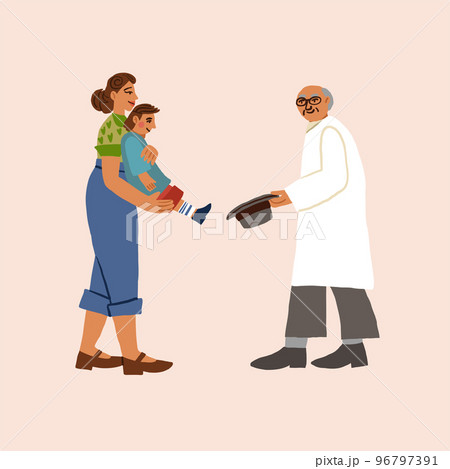 Doctor appointment, mother, child and the pediatrician. Sudden accident at doctor appointment. Vector illustration 96797391