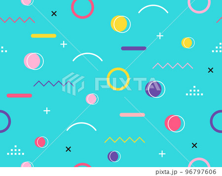 Memphis seamless pattern on a blue background.のイラスト素材 [96797606] - PIXTA