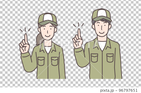 Upper body illustration of male and female courier pointing Upper body illustration of male and female courier pointing 96797651