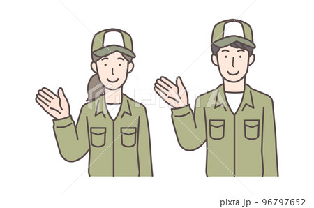 案内する宅配員の男性と女性の上半身イラスト 案内する宅配員の男性と女性の上半身イラスト 96797652