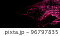 Demonstrating color of 2023 Viva Magenta. 3D Render of many small purple red particles flying on black festive background. Trendy backdrop for your design. Three-dimensional illustration 96797835