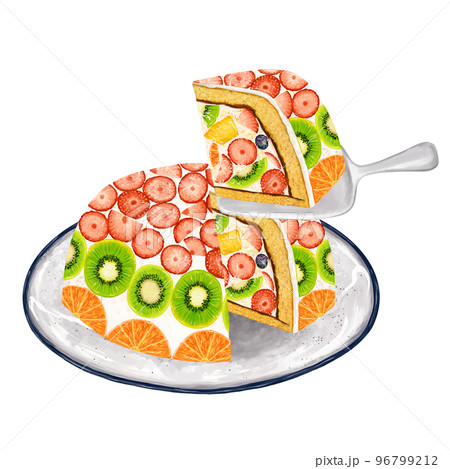 お皿に載ったフルーツケーキを取り分ける ズコットケーキ ドームケーキ