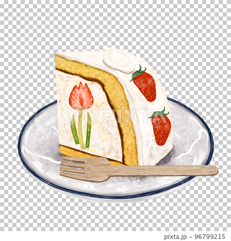 Strawberry Dome Cake on a Plate with a Fork Shortcake Saengil Cake Korean Sweets 96799215