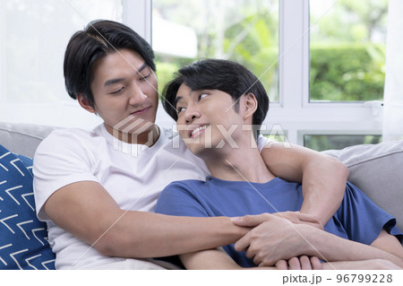 Asian gay couple love moments happiness concept. LGBT male couple lifestyle concept Asian gay couple love moments happiness concept. LGBT male couple lifestyle concept 96799228