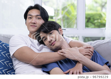 Asian LGBT gay couple love moments happiness concept 96799229