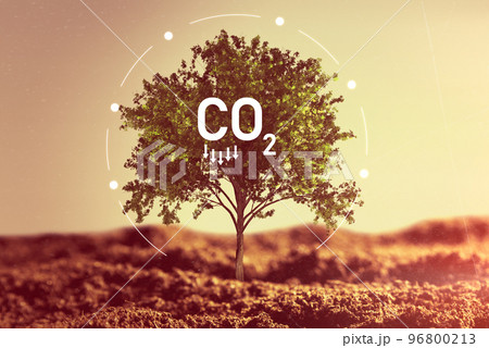 Carbon dioxide emissions, carbon footprint concept 96800213