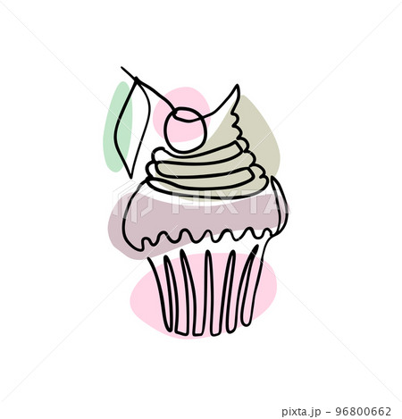 Single line drawing of cupcake with cherry on top 96800662