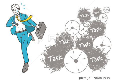 時間と仕事に追われる多忙な男性ビジネスパーソン【ベクターイラスト素材】 96801949