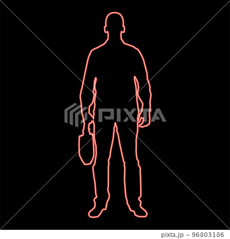 Neon businessman with briefcase man with a business bag in his hand silhouesse front view icon red color vector illustration image flat style 96803186
