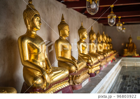 Old Beautiful Golden Buddha Many statues at Wat Phra Si Rattana Mahathat also colloquially referred to as Wat Yai is a Buddhist temple It is a major tourist is Public places in Phitsanulok,Thailand. Old Beautiful Golden Buddha Many statues at Wat Phra Si Rattana Mahathat also colloquially referred to as Wat Yai is a Buddhist temple It is a major tourist is Public places in Phitsanulok,Thailand. 96803922